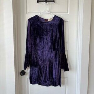 Claudie Pierlot Dress Womens Size S Purple Velvet Mini Shift Long Sleeve